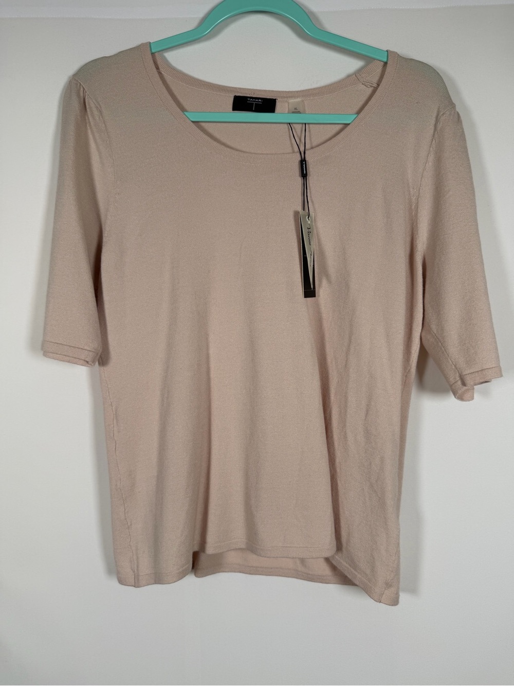 Tahari Soft Blush Short Sleeve Knit Top - Corporate, Office, Minimalist